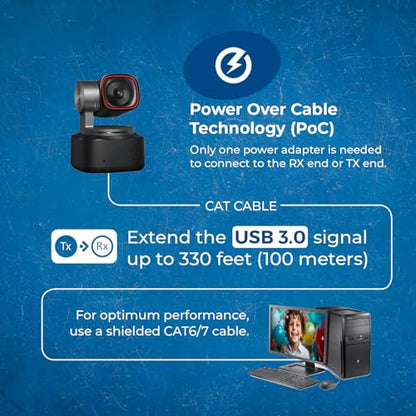 OREI USB Extender Over Ethernet 330ft USB 3.2 Gen1 5Gbps 4-Port USB Hub | USB Extender Over CAT5e, USB Extender Over CAT6 – 4 USB Ports, 1.5A Fast Charging, Plug & Play, No Drivers - size: USB-B Host