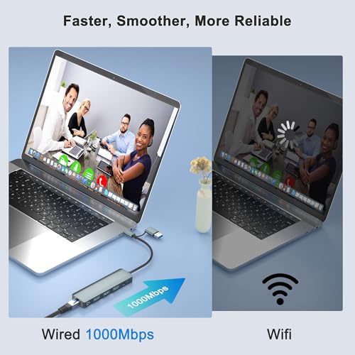 USB C to Ethernet Adapter, 5Gbps Data Port Hub Network with 3*USB3.0, USB3.0 Hub with RJ45 10/100/1000 Gigabit Ethernet Adapter Support Windows 10,8.1,Mac OS, Surface Pro,Linux,Chromebook and More