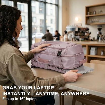Travel Backpack Carry On Everyday Laptop Backpack Fits 16" Laptop | Flight Approved Luggage Backpack for Men Women, Suitcase-Style Main Pocket, Laptop Compartment, USB Port, for Travel, Daily - color: Ashen Purple