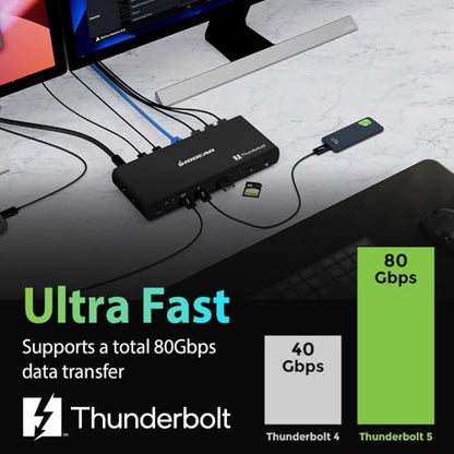 IOGEAR Quantum Thunderbolt 5 Dock Pro - 10 Devices - 80gbps - 2.5G - TB5 Host Dual 8K 60hz / Triple 4K Display 120hz - USB-A, SD 4.0, Audio - TAA - 140W Host Power - Includes PSU - Win 11 — GTD58KTAA - style: Thundebolt 5