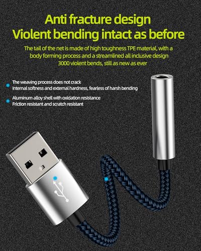 zoyuzan USB to 3.5mm Adapter Audio Jack Converter Cable for Headphone PC Car Microphone External Headset DAC Port Stereo PS4 Cord Dongle Interface Speaker Computer Plug Digital Laptop Splitter