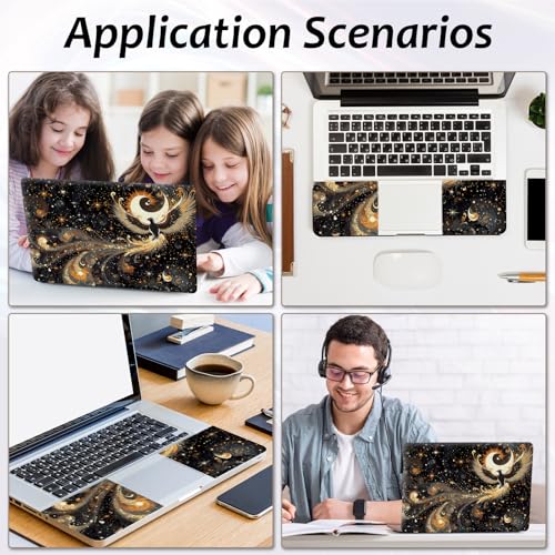 Laptop Skin 12.1-15.6 inch Removable Universal Reusable Laptop Sticker Decal,Waterproof No Residue Vinyl Cover,Scratch-Resistant Cuttable Full Wrap Sticker for Notebook, Black and Gold Phoenix - color: Black And Gold Phoenix