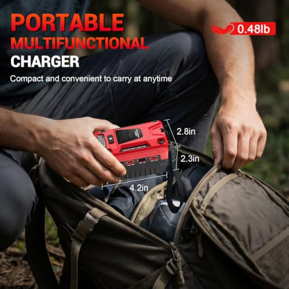 140W Fast Bidirectional Charger Compatible with Craftsman 20V Battery | Dual USB-C 140W Output, Single USB-A 18W Output, Maximum Output of 280W, 700LM LED Work Light & LED Display (No Battery) - color: crimson