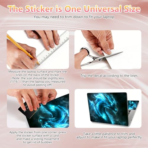 Laptop Skin Sticker Decal 12" 13" 13.3" 14" 15" 15.6",Waterproof Scratch Resistant Vinyl,Reusable Easy to Apply,for MacBook HP Dell Notebooks Netbooks Laptop,2 Wrist Pads,Blue Glitter Dragon - color: Blue Glitter Dragon