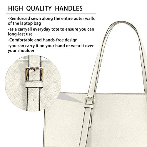Laptop Bag for Women Waterproof Lightweight Leather 15.6 Inch Computer Tote Bag Business Office Briefcase Large Capacity Handbag Shoulder Bag Professional Office Work Bag Beige | Waterproof Lightweight Leather Large Capacity Work Bag Business Office Brief
