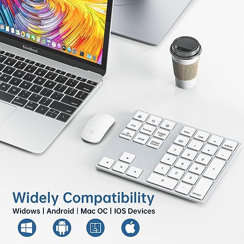 Bluetooth Number Pad, Rechargeable Wireless Numeric Keypad Slim 34-Keys Aluminum Number Keypad External Data Entry Compatible for Laptop - color: Silver, size: Regular 326