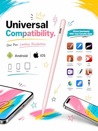 DRYMOKINI Stylus Pen, Active Stylus Pen Touch Screens Compatible for Android and i-OS Tablet/Phones, Rechargeable Universal Stylus Pencil Compatible for A-pple/i-Pad/Phone Tablet, Pink - color: Pink