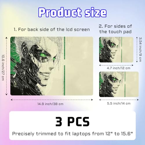 Universal Laptop Skin Sticker Decal, Compatible with MacBook HP Dell Lenovo 12"-15.6", Reusable Vinyl Notebook Cover 3PCS Set, High-Recognition Film-Cyberpunk Android Man - color: Cyberpunk Android Man