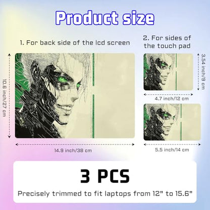 Universal Laptop Skin Sticker Decal, Compatible with MacBook HP Dell Lenovo 12"-15.6", Reusable Vinyl Notebook Cover 3PCS Set, High-Recognition Film-Cyberpunk Android Man - color: Cyberpunk Android Man