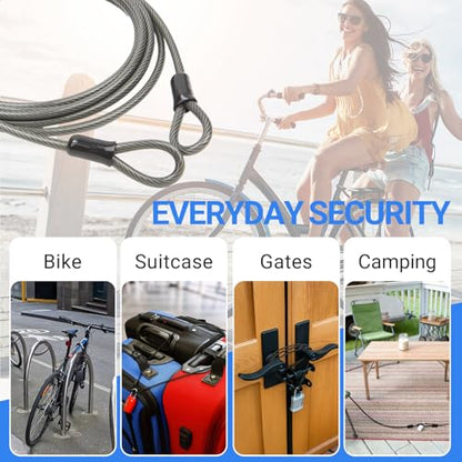 5mm Security Cable, Braided Steel Anti-Theft Lock Cable for Bike, Helmet & Luggage, Flexible Vinyl Coated Portable Cable Lock (10ft) - size: 10FT