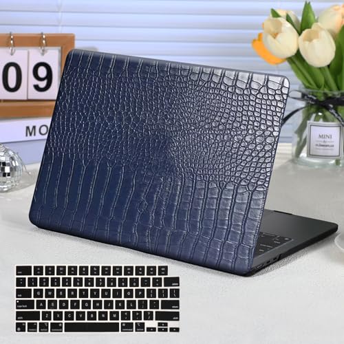 Funut for MacBook Air 13.6 inch Case M5 M4 M3 M2 2022-2024 2025 2026 Release A3449 A3240 A3113 A2681 with Touch ID, MacBook Air 13 M5 Crocodile Leather Hard Shell Case & Keyboard Cover, Blue - color: Crocodile Blue, size: 2022-2026 MacBook Air 13.6 inch M