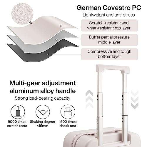 mixi Luggage Suitcase with Spinner Wheels, Hardside Rolling Suitcase PC with Cover & TSA Lock Lightweight Travel Case 24in Checked in, Off White（Slight Pink） - color: Off White(Slight Pink), size: 24in Checked in