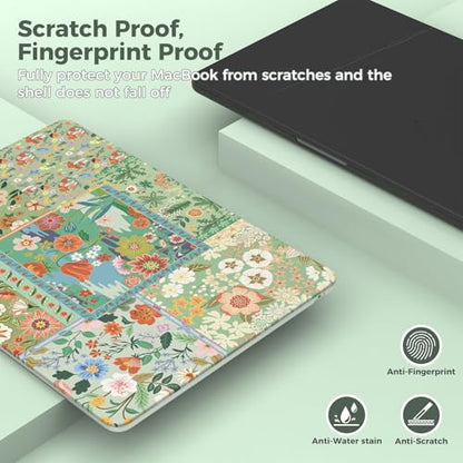 iCasso for MacBook Air 13.6 inch Case M5 2026 M4 2025 M3 M2 2024-2022 Model A3449 A3240 A3113 A2681, Flower Pattern Sturdy Protective Hard Shell Case Cover for Mac Book Air 13 inch, Green - color: Green Flower Patchwork
