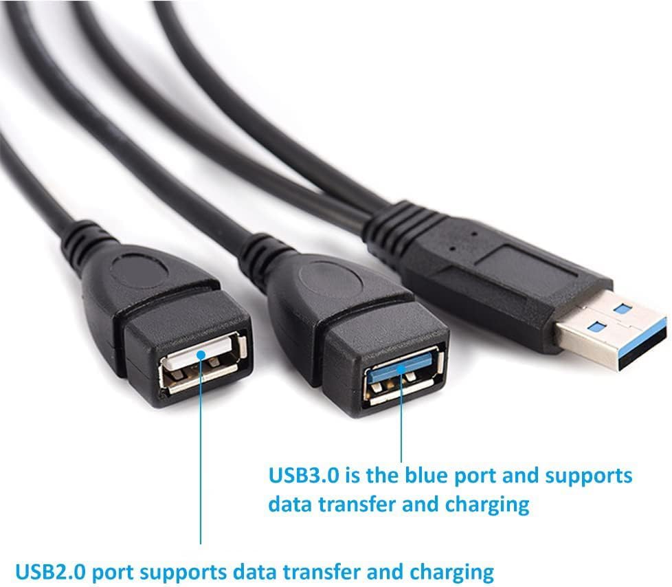 Eanetf USB 3.0 Female to Dual USB Male Splitter Cable, 2 Pack | USB 3.0 female + USB 2.0 female splitter, 2 pack, 1ft cable, For U-disk/hard drive/network card, USB 3.0 only for 3.0 devices