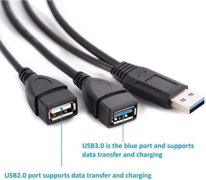 Eanetf USB 3.0 Female to Dual USB Male Splitter Cable, 2 Pack | USB 3.0 female + USB 2.0 female splitter, 2 pack, 1ft cable, For U-disk/hard drive/network card, USB 3.0 only for 3.0 devices