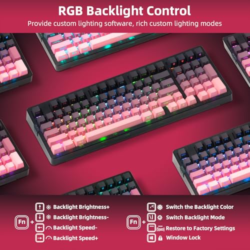 ZORNHER ZH980 Mechanical Keyboard Wireless,95% Pink Creamy Keyboard with Number Pad,Gaming Keyboard with Number Pad,Lighted Up PBT Keycaps,Creamy Sounding Linear Switches,Full Size - color: Blackberry, size: Creamy Switch