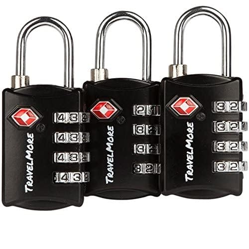 3 Pack TSA Luggage Locks with 4 Digit Combination – Heavy Duty Set Your Own Padlocks for Travel, Baggage, Suitcases & Backpacks - Black - color: Black, size: 3 Pack