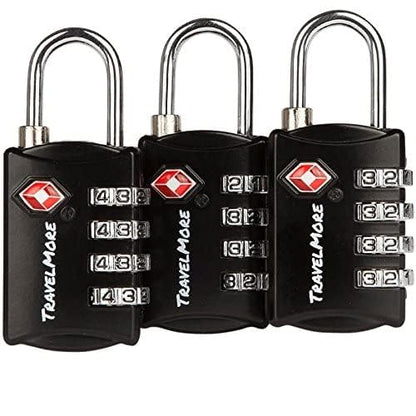3 Pack TSA Luggage Locks with 4 Digit Combination – Heavy Duty Set Your Own Padlocks for Travel, Baggage, Suitcases & Backpacks - Black - color: Black, size: 3 Pack