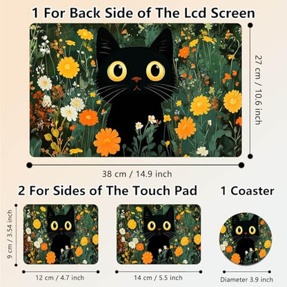 Laptop Skin Sticker Decal 15.6 Inch,12 13 13.3 14 15 15.6 in Laptop Netbook Skins for Notebook,Art Decal Removable Waterproof Scratch Resistant,Universal Vinyl Cover,Cute Cat Wildflower - color: Cute Cat Wildflower