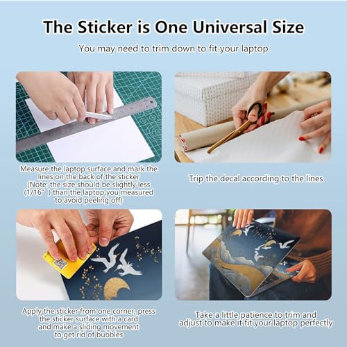 Universal Laptop Skin Sticker with 2 Wrist Pad Skins, Waterproof Scratch Resistant Vinyl Laptop Cover Decal, Cut to Fit for 11–15.6 Inch MacBook HP Dell Lenovo, Crane Golden Cloud - color: Crane Golden Cloud