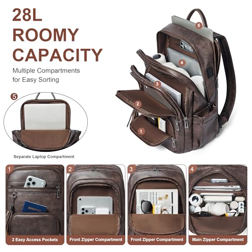 Shrrie 17 Inch Laptop Backpack for Women,Vegan Leather Backpack Purse,28L Work Business College Travel Computer Backpacks with Pouch Pocket for Large Capacity Cup & USB Charger,Chocolate - color: Chocolate