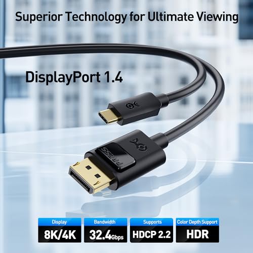 Cable Matters Unidirectional USB C to DisplayPort 1.4 Cable, 6ft | 8K@60Hz / 4K@240Hz, Not for Portable USB C Monitors, Thunderbolt 4 to DisplayPort Cable - size: 6 ft, style: 1-Pack