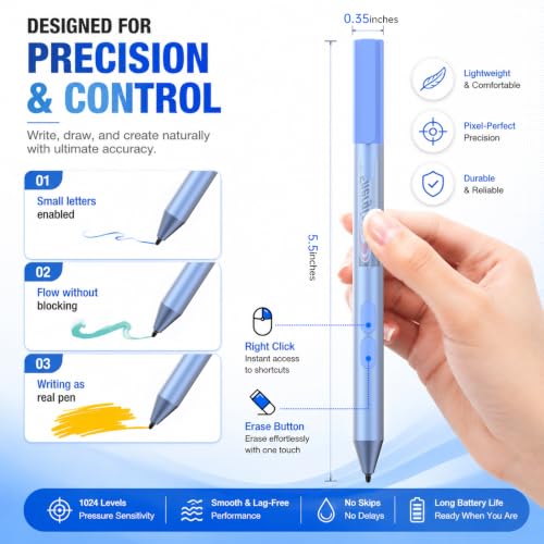 Active Pen for HP Omnibook Envy x360 Spectre Pavilion, Palm Rejection | 1024 Pressure Levels, 300-Day Battery, Dual Side Button, No Bluetooth, MPP 1.51 for Drawing & Note-taking - color: Sapphire