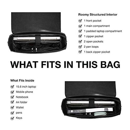 ECOSUSI Women's Briefcase Vegan Leather Laptop Bag for Work Shoulder Computer Satchel Bag with Detachable Bow - color: L-black