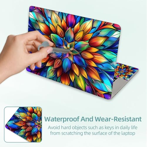 Universal Laptop Skin Decal, 3-Piece Vinyl Protector for 12 13 14 15.6" Notebook, Waterproof Anti-Scratch, Easy Trim & Bubble-Free Finish, Stained Glass Flower Pattern - color: Stained Glass Flower Pattern