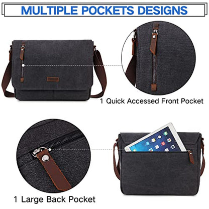 VX VONXURY Messenger Bag for Men, Canvas 14 Inch Laptop Briefcase Bag for Work Business and School,Gray - color: Grey-14 Inch