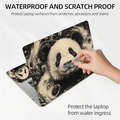 Black & White Panda Face Smoke Ink Universal Laptop Skin Sticker 3PCS, Protective Decal Trim-to-Fit 11.6" 13.3" 14" 15.6" Laptop Vinyl Cover, Removable Anti-Scratch Computer Decal Protector - color: Black & White Panda Face Smoke Ink