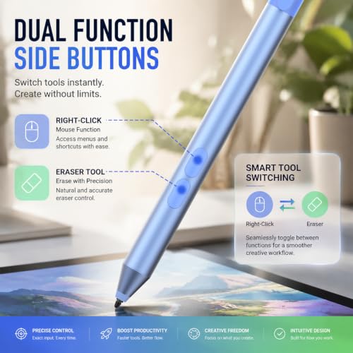 tesha Active Pen for ASUS ZenBook Vivobook, No Pairing, 2500Hr Battery | For ASUS ProArt ROG Flow ExpertBook, Palm Rejection, 1024 Pressure, Dual Buttons, Replaces SA201H SA203H for Students Doers - color: Blue