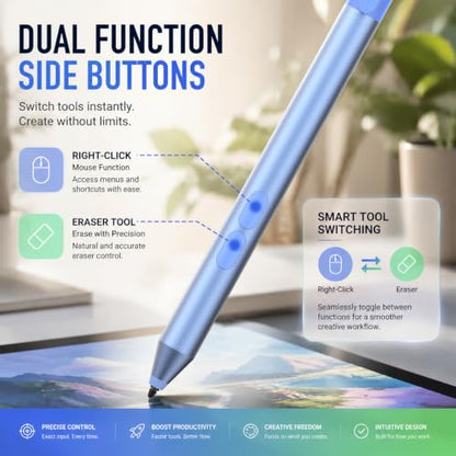 tesha Active Pen for ASUS ZenBook Vivobook, No Pairing, 2500Hr Battery | For ASUS ProArt ROG Flow ExpertBook, Palm Rejection, 1024 Pressure, Dual Buttons, Replaces SA201H SA203H for Students Doers - color: Blue