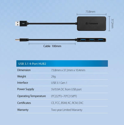 Transcend Information SuperSpeed USB 3.0 4-Port Hub (TS-HUB2K) - style: Type-A (4 x USB3.0)