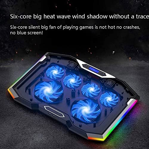 TOEWOE Laptop Cooling Pad, RGB Lights Laptop Cooler 6 Fans for Up to 17.3 Inch Laptops, Notebook Cooler, 7 Modes Light, 6 Height Stands, 2 USB Ports, Black