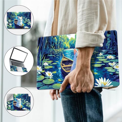 Universal Laptop Skin, DIY Cut-to-Fit Vinyl Cover Compatible with HP, Dell, Lenovo, Mac (13.3" to 15.6"), Anti-Scratch, No Residue & Bubble-Free Protective Decal Sticker, Anime Cat Water Lily - color: Anime Cat Water Lily