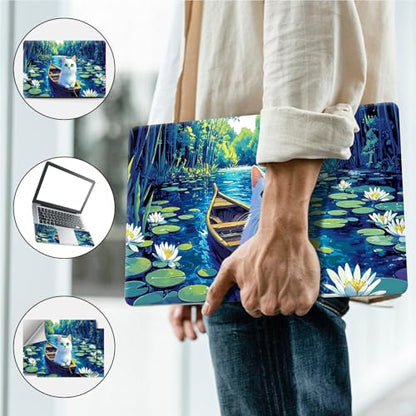 Universal Laptop Skin, DIY Cut-to-Fit Vinyl Cover Compatible with HP, Dell, Lenovo, Mac (13.3" to 15.6"), Anti-Scratch, No Residue & Bubble-Free Protective Decal Sticker, Anime Cat Water Lily - color: Anime Cat Water Lily