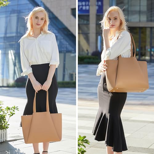 LOVEVOOK Laptop Tote for Women - 15.6 Inch Faux Leather Laptop Bag with Clutch, Large Capacity Office Purse Computer - color: Deep Apricot, size: 15.6 inch