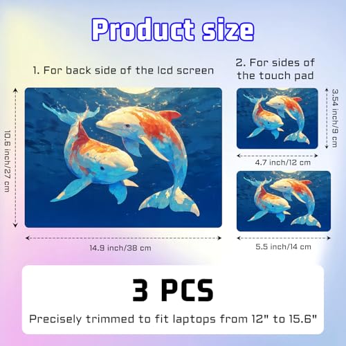 Universal Laptop Skin Sticker Decal, Compatible with MacBook HP Dell Lenovo 12"-15.6", Reusable Vinyl Notebook Cover 3PCS Set, High-Recognition Film-Ocean Dolphin - color: Ocean Dolphin