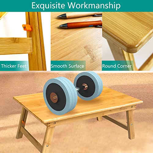 Lap Desk for Bed, COIWAI Bed Desk Bed Table Tary, Low Desk Table, Folding Floor Table, Adjustable Height, Portable Foldable Picnic Desk,Serving Breakfast Coffee in Bed Couch Floor .Bamboo - size: 23.6"*15.8" Height-adjustable