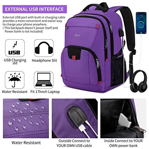 CAFELE Travel Laptop Backpack 17.3 inch,Extra Large School Backpack Bookbag Computer Rucksack with USB Charging Port,Water Resistant Backpacks for Business College Travel,Women Casual Daypack,Purple - color: Purple