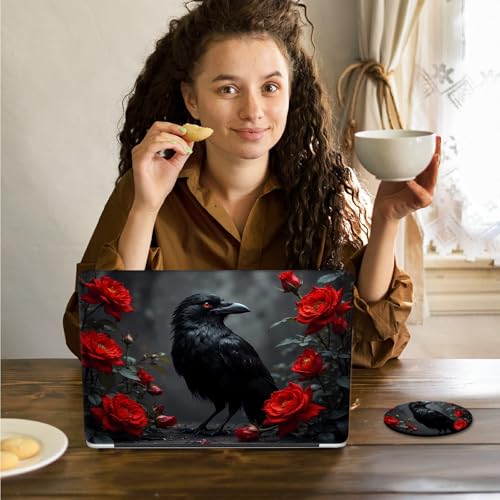 Laptop Skin Sticker Decal 15.6 Inch,12 13 13.3 14 15 15.6 in Laptop Netbook Skins for Notebook,Art Decal Removable Waterproof Scratch Resistant,Universal Vinyl Cover,Crow Red Flower - color: Crow Red Flower