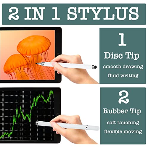 Tablet Stylus Pen for Android/iPhone/Touch Screens/Samsung/Kindle Fire HD,Universal Stylist Capacitive Pens 2 in 1 Pencil Holder for Galaxy Tab A8/A7 Lite/S6/Note 10/Apple iPad/14 Pro Max/13/12/11/SE