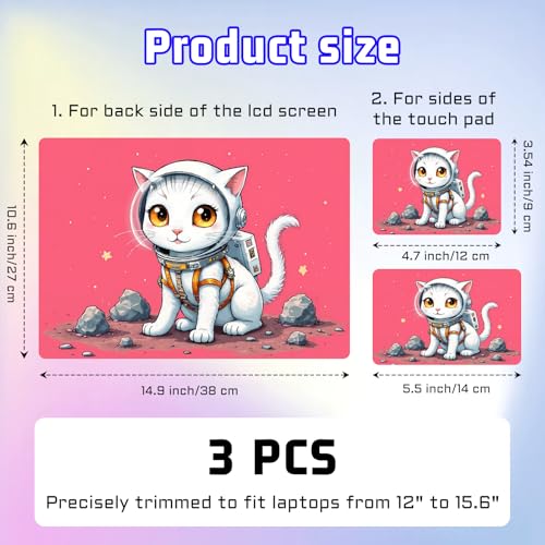 Universal Laptop Skin Sticker Decal, Compatible with MacBook HP Dell Lenovo 12"-15.6", Reusable Vinyl Notebook Cover 3PCS Set, High-Recognition Film-Kawaii Astronaut Cat Sticker - color: Kawaii Astronaut Cat Sticker