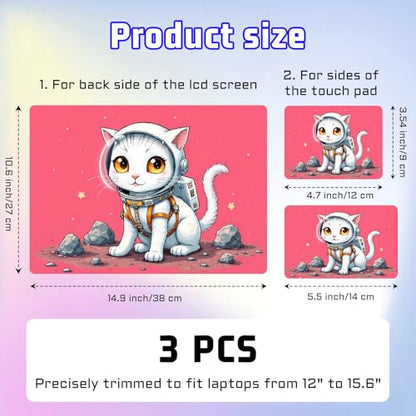 Universal Laptop Skin Sticker Decal, Compatible with MacBook HP Dell Lenovo 12"-15.6", Reusable Vinyl Notebook Cover 3PCS Set, High-Recognition Film-Kawaii Astronaut Cat Sticker - color: Kawaii Astronaut Cat Sticker