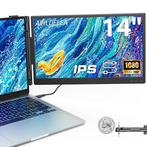 APILDELLA 14'' Dual Laptop Screen Extender, 1080P FHD Laptop Extended Monitor Portable with Speaker, Plug-Play Second Monitor for 13-16'' Laptops, Work with Mac, Window, Chrome - size: 14 inch, style: Dual-Upgrade