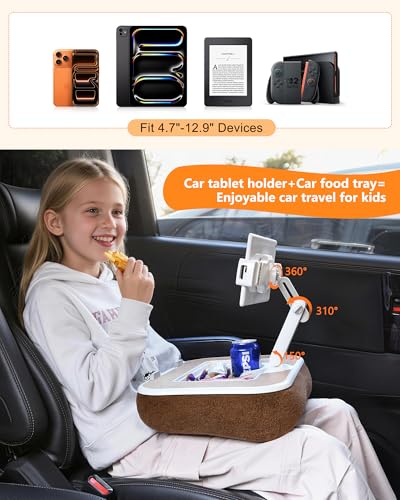 Car Desk for Laptop with Mouse Pad, Car Tablet Holder Back Seat for Kids, Car Tray Table for Front Seat Passenger, Portable Soft Pillow Stand for Vehicle Bed Sofa - Wood Grain