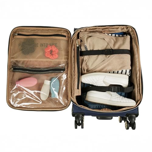 Expandable Suitcase with Chevron Quilted Exterior by Kenneth Cole - color: Navy, size: 24-Inch Checked