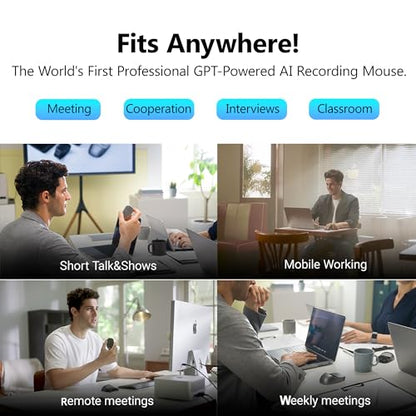 2026 Upgraded AI Voice Mouse - Wireless Air Mouse with AI Voice Assistant | 12 Languages Translation, Meeting Transcription & Summary - Detachable Computer Mouse, Presentation Clicker for Laptop - color: silver-white