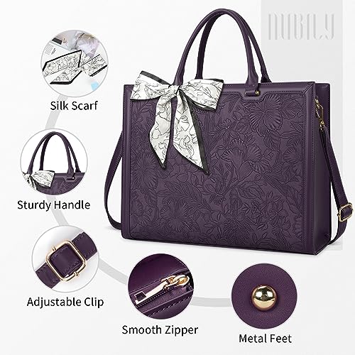 Laptop Bag for Women 15.6 Inch Laptop Tote Bag Waterproof Leather Computer Tote Bag Business Lightweight Office Briefcase Large Capacity Handbag Shoulder Bag Plum - color: Plum